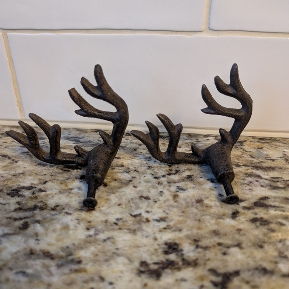 Cast Iron Drawer Pull Handle Animal Deer Buck Antlers Cabinet Knob Set Of 2 (#4) - Picture 3 of 5